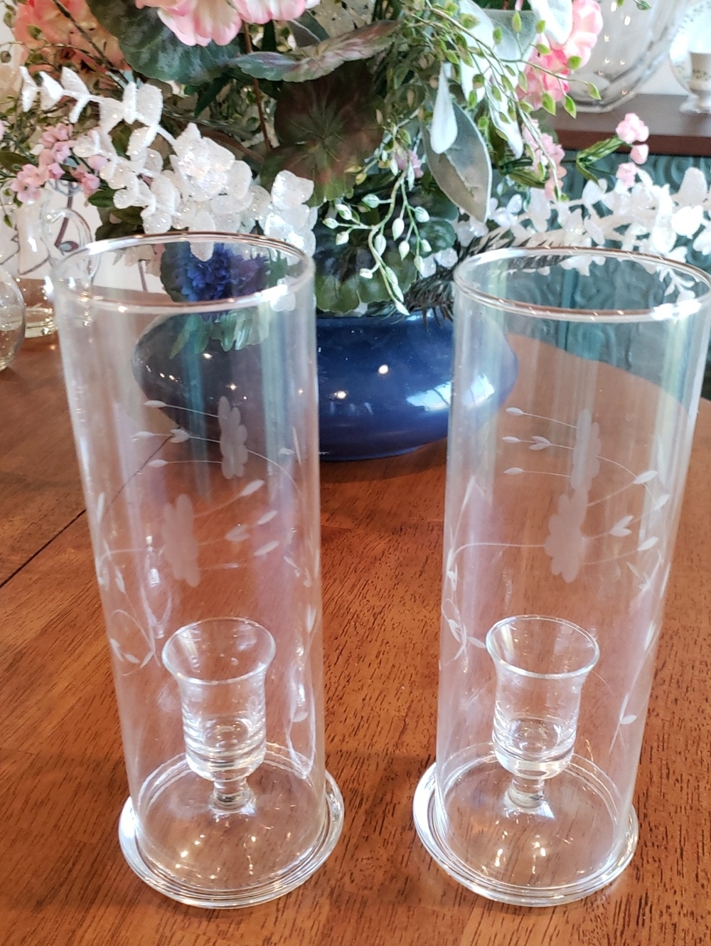 Princess House Vintage Heritage Clear Etched Glass Candle Holders